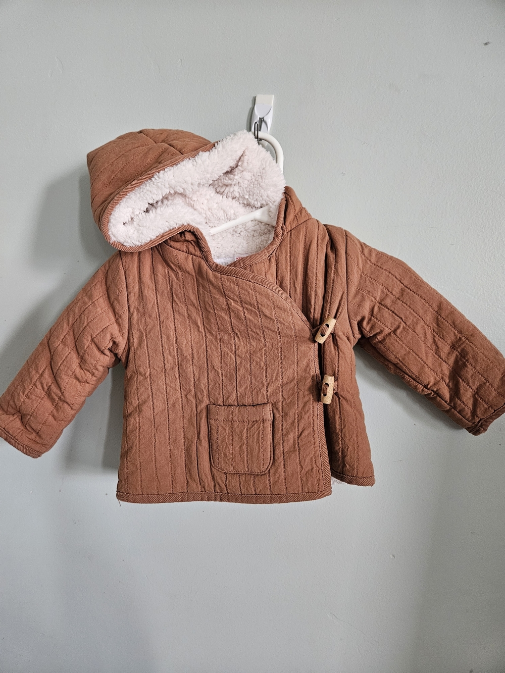 Zara Rust Brown Puffer Jacket with Sherpa Lining